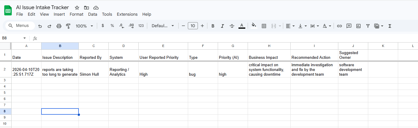 Google Sheet output for tracking.